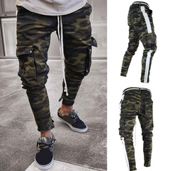 Men's Camouflage Jeans with Zippers and Pockets
