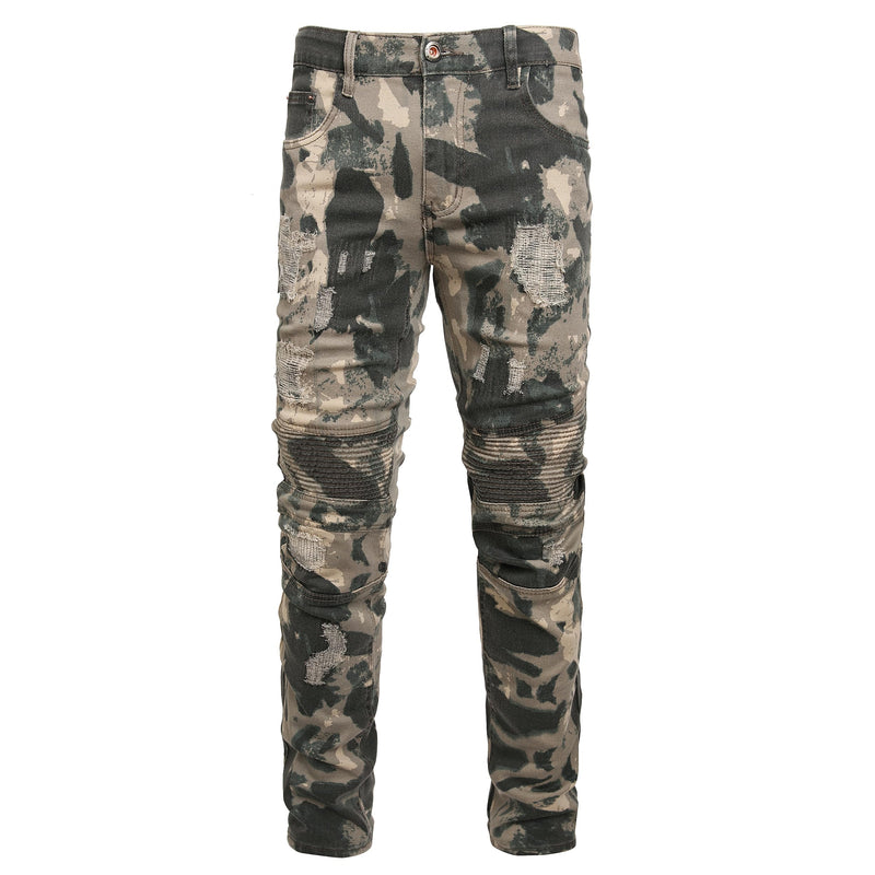 WJWLSKB Mens Ripped Camouflage Jeans(383720 Camouflage)